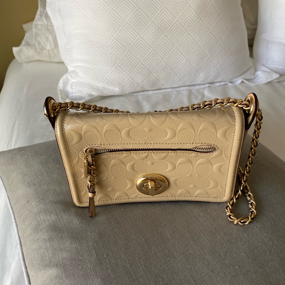 Coach Logo Patent Crossbody in Cream